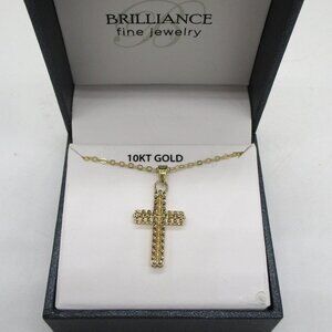 BRILLIANCE 10 KT Yellow Gold Necklace Fancy Cross Pendant 18" Chain